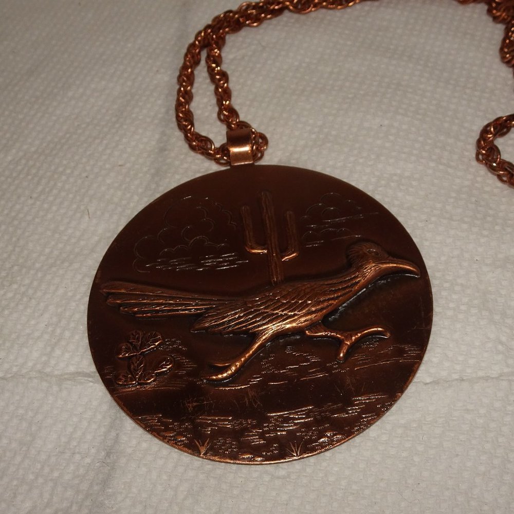 Vtg. Bell Trading Solid Copper Roadrunner Necklace - image 3
